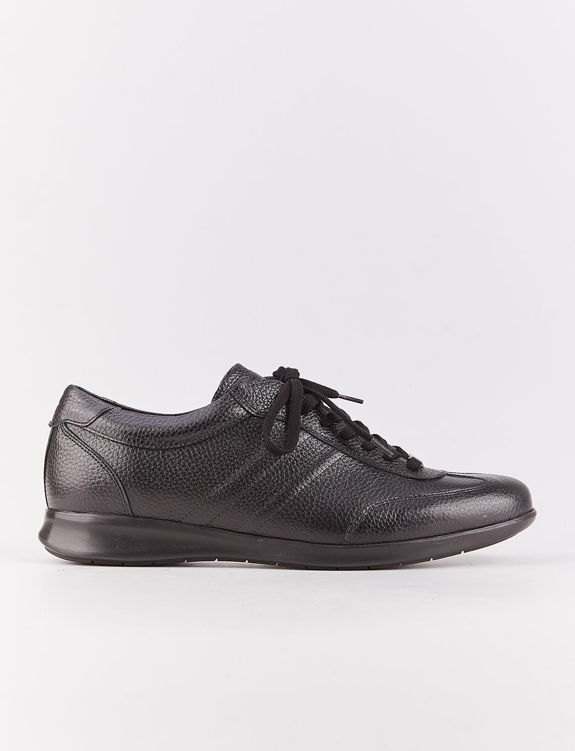 Genuine Leather Black Lace-up Men's Casual Shoes with Stitching Pattern on the Sides