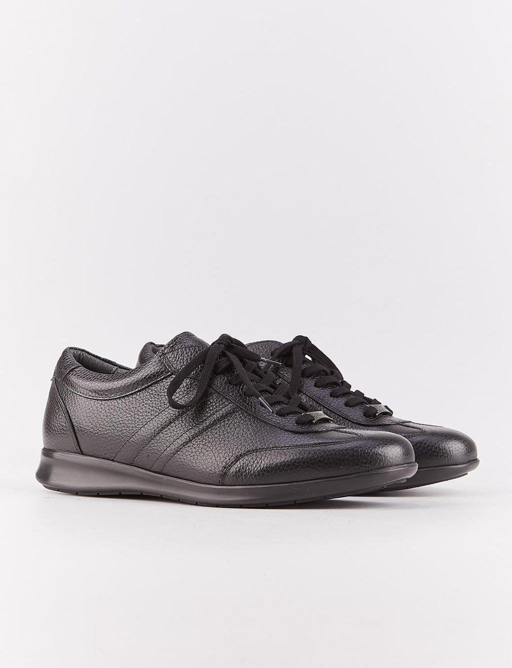 Genuine Leather Black Lace-up Men's Casual Shoes with Stitching Pattern on the Sides