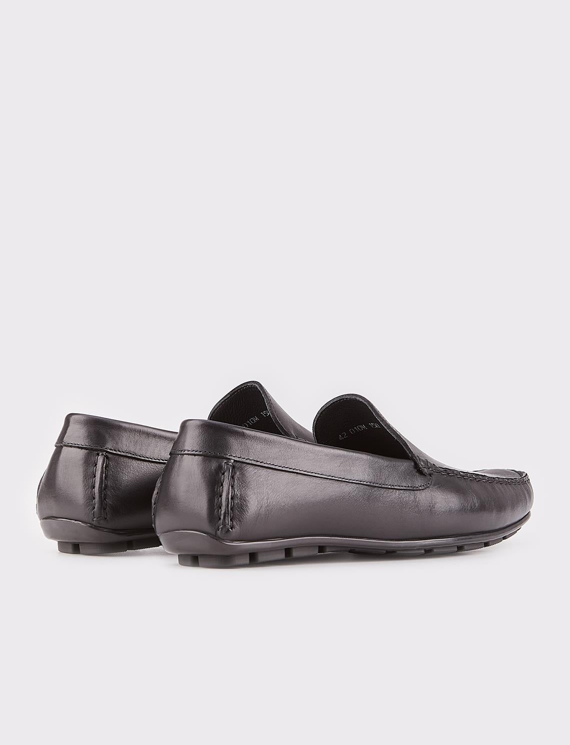 Genuine Leather Black Laceless Men's Loafer Shoes