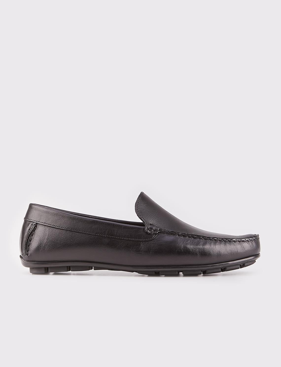Genuine Leather Black Laceless Men's Loafer Shoes