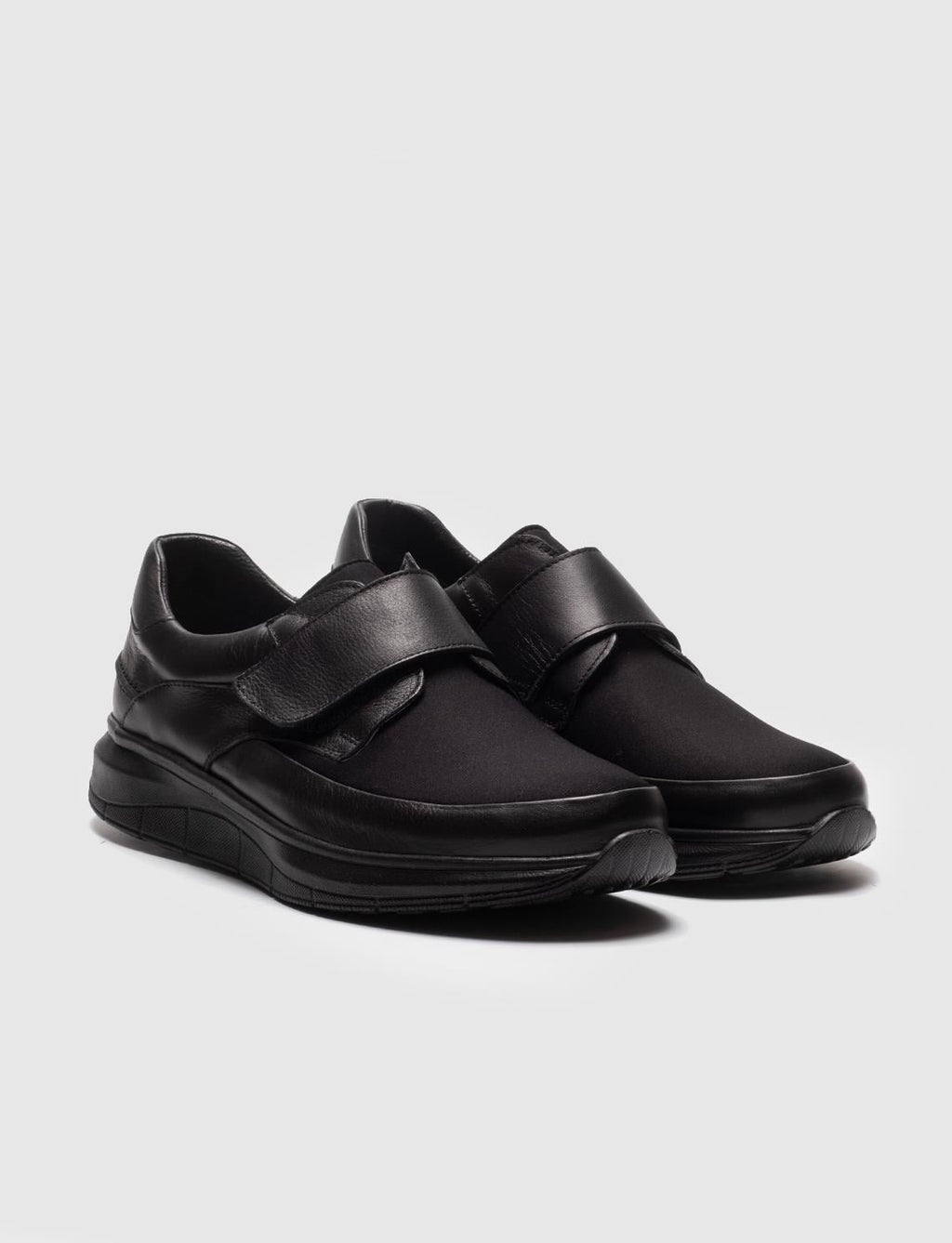 Genuine Leather Black Velcro Closure Men's Casual Shoes