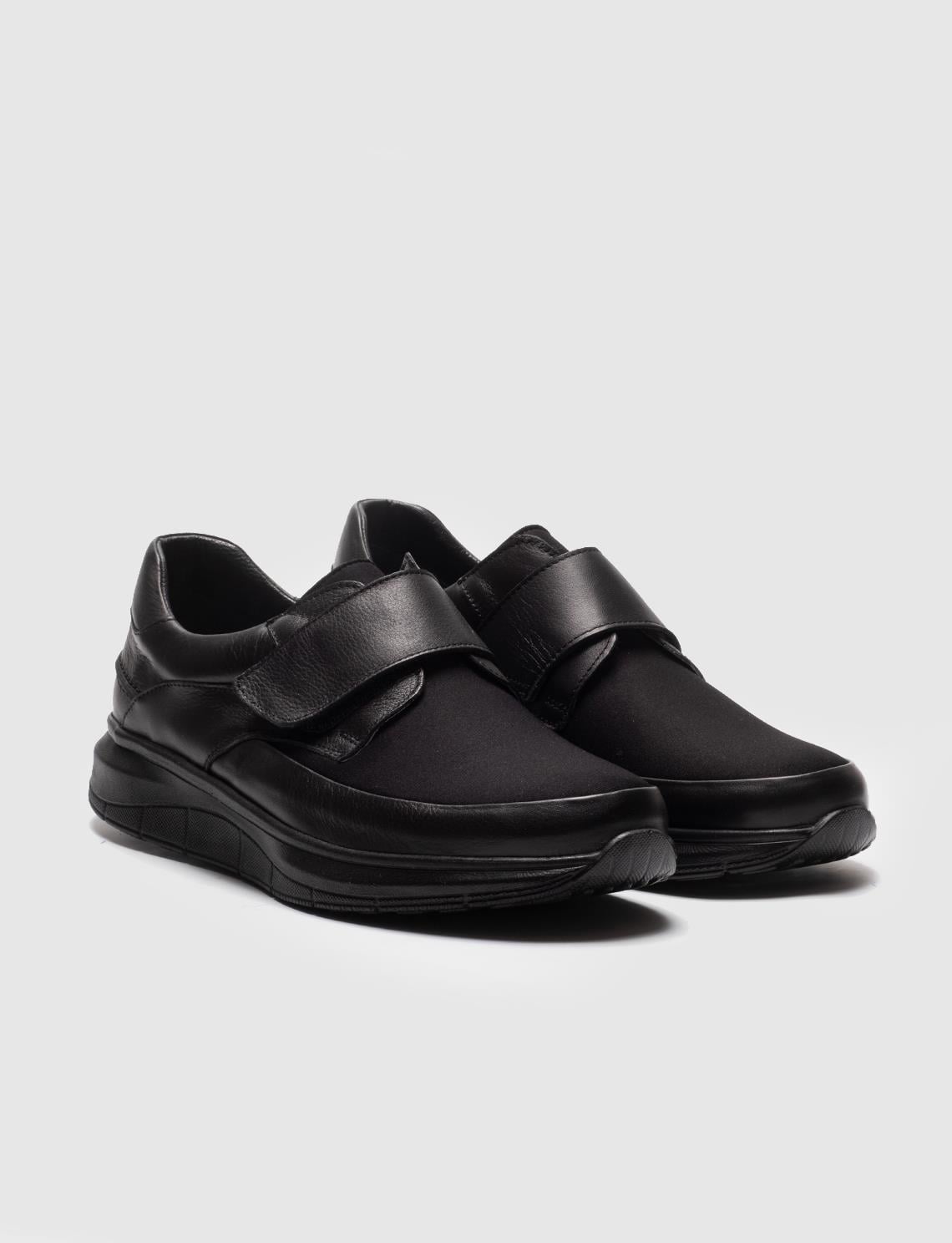 Genuine Leather Black Velcro Closure Men's Casual Shoes