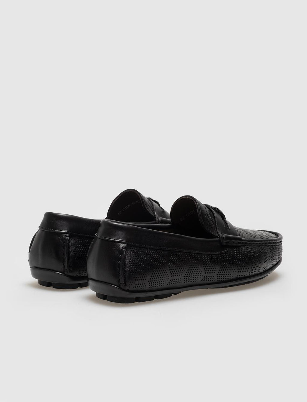 Genuine Leather Black Patterned Buckle Men's Laceless Loafer