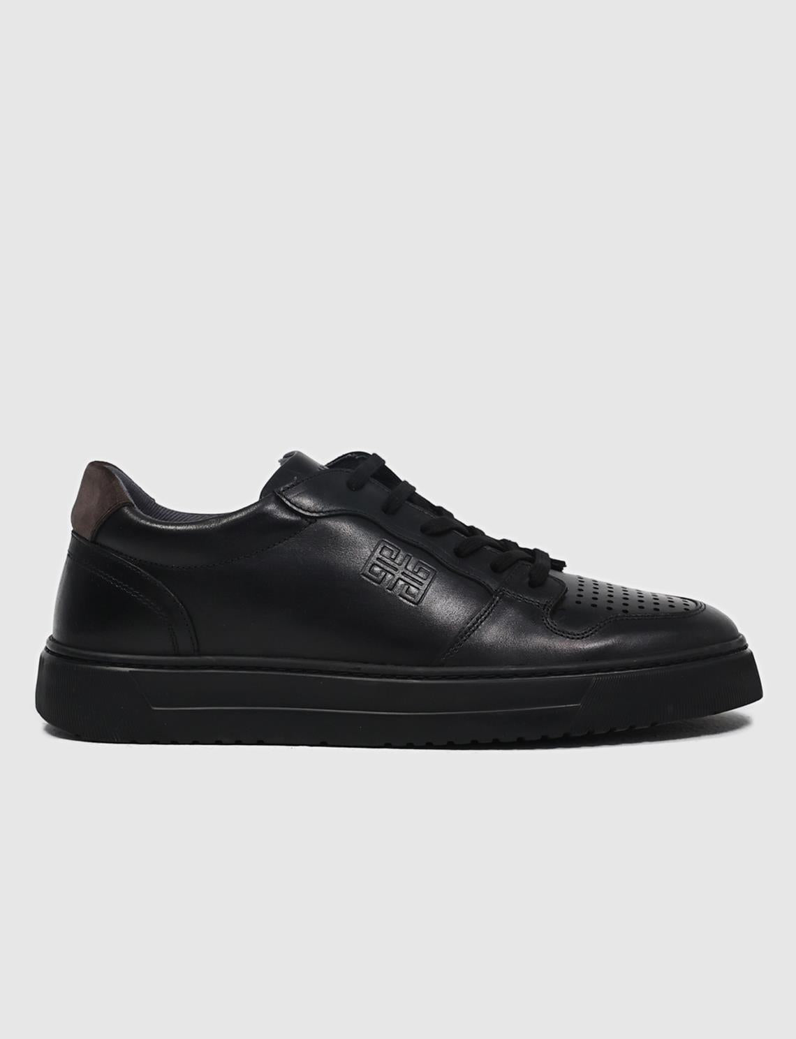 Genuine Leather Black Lace-up Men's Athletic Shoes