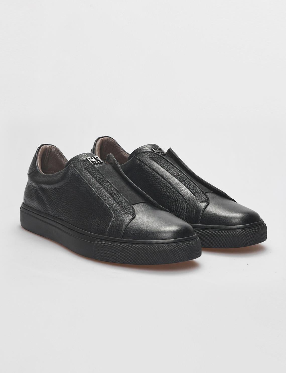 Genuine Leather Textured Black Elastic Men's Athletic Shoes (121679-1780)