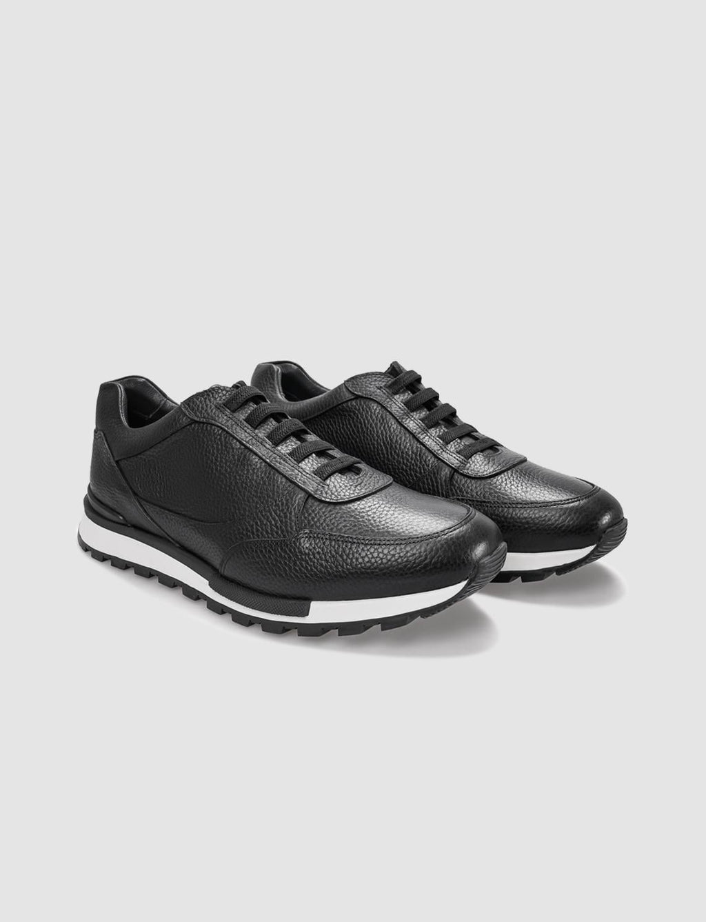 Genuine Leather Black and White Lace-up Men's Athletic Shoes (120021-2236)