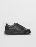 Genuine Leather Black Lace-up Men's Athletic Shoes