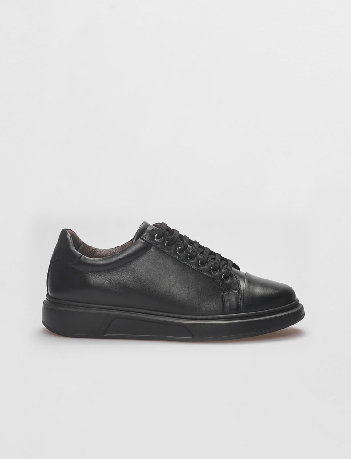 Genuine Leather Black Lace-up Men's Athletic Shoes