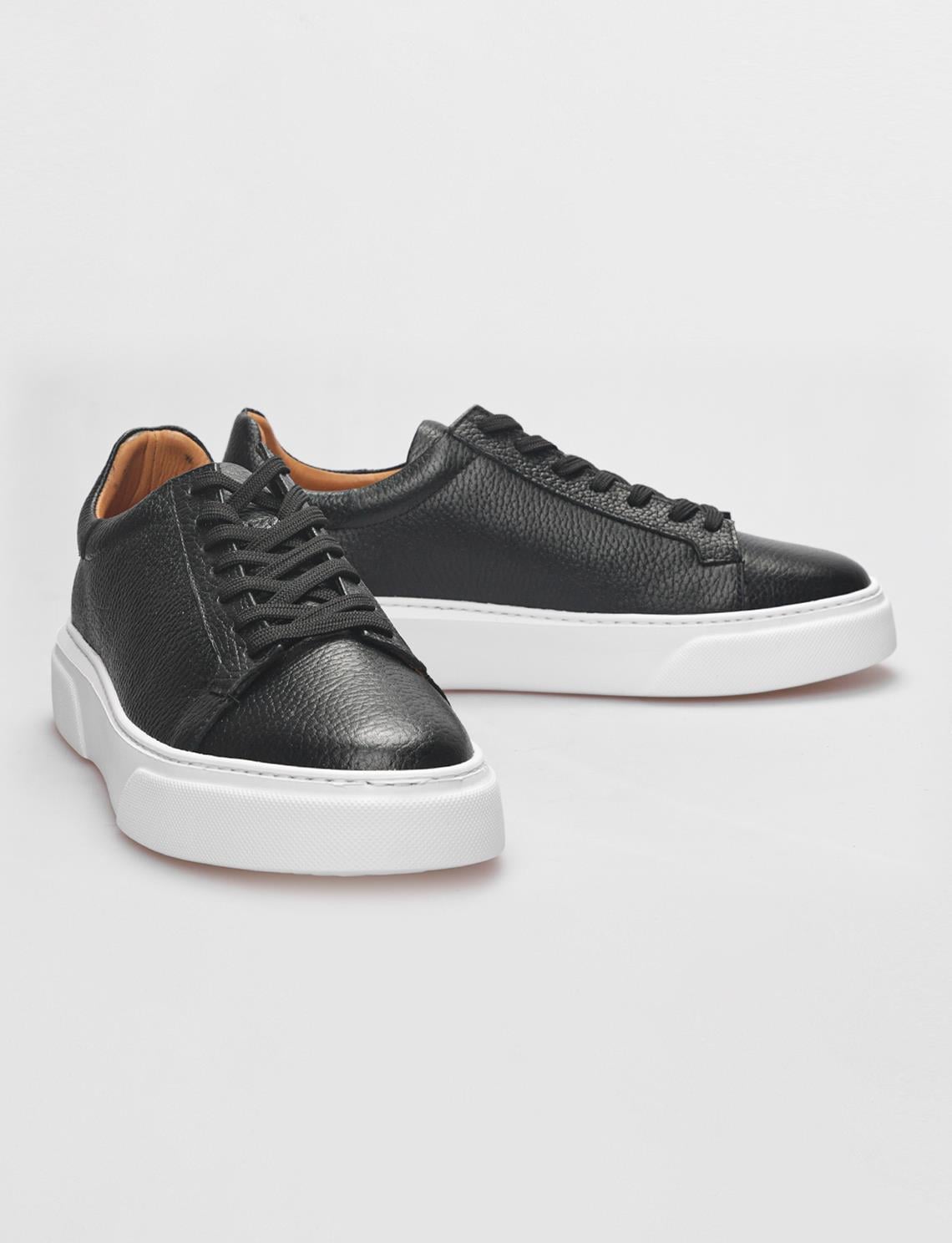 Genuine Leather Black Lace-up Men's Athletic Shoes