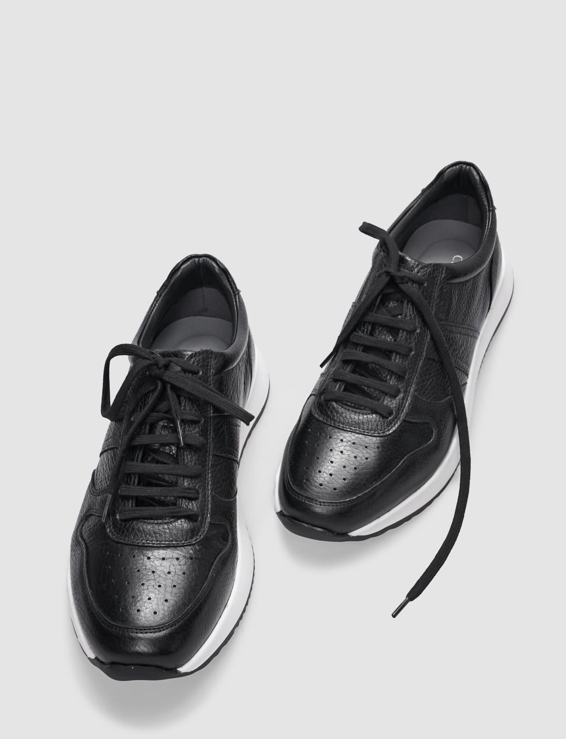 Genuine Leather Black Lace-up Men's Athletic Shoes