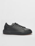 Genuine Leather Black Lace-up Men's Athletic Shoes