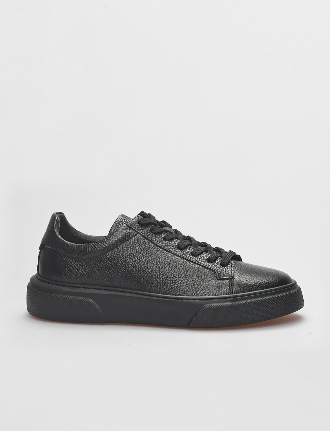 Genuine Leather Black Lace-up Men's Athletic Shoes