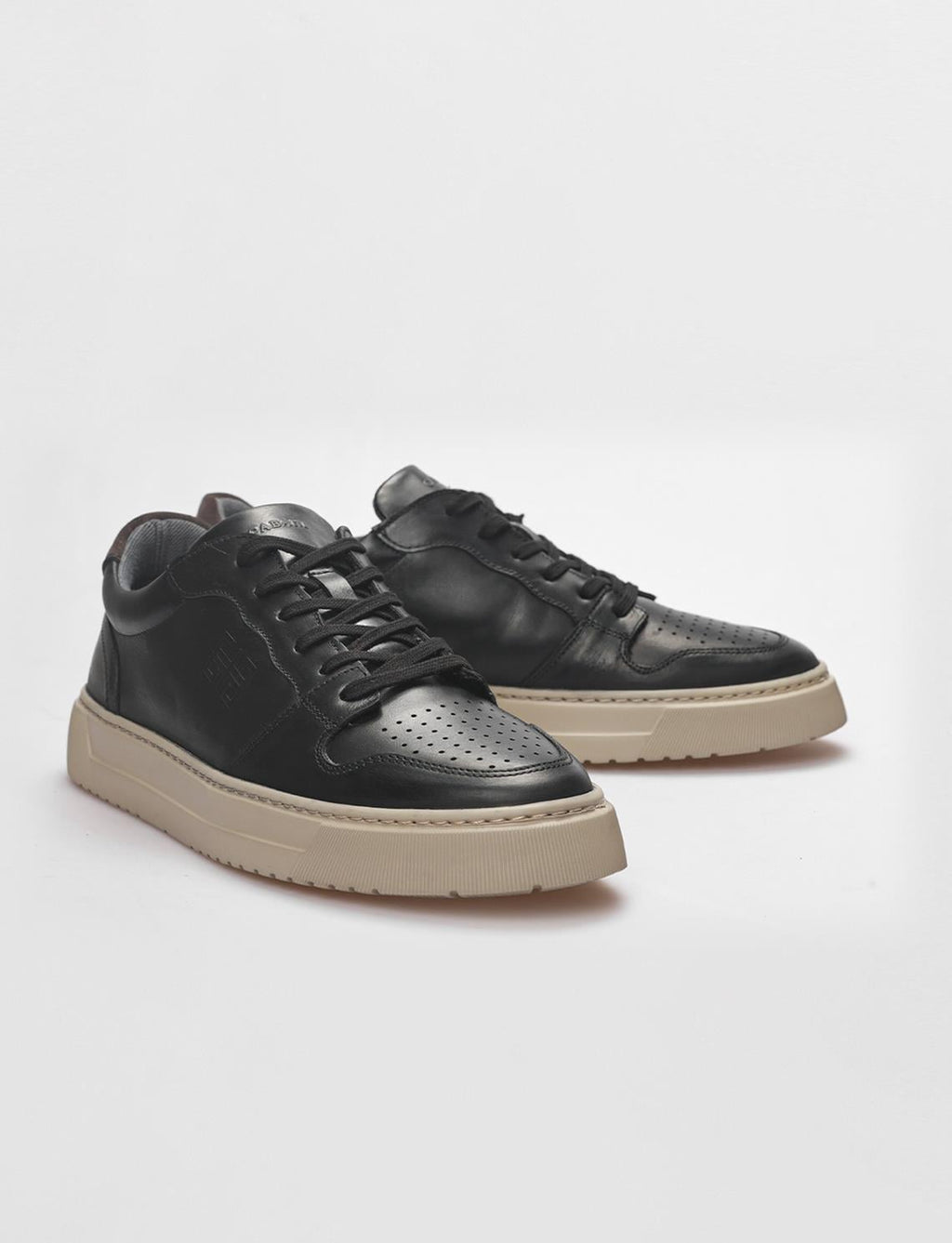 Genuine Leather Black-Beige Lace-up Men's Athletic Shoes (121565-1718)