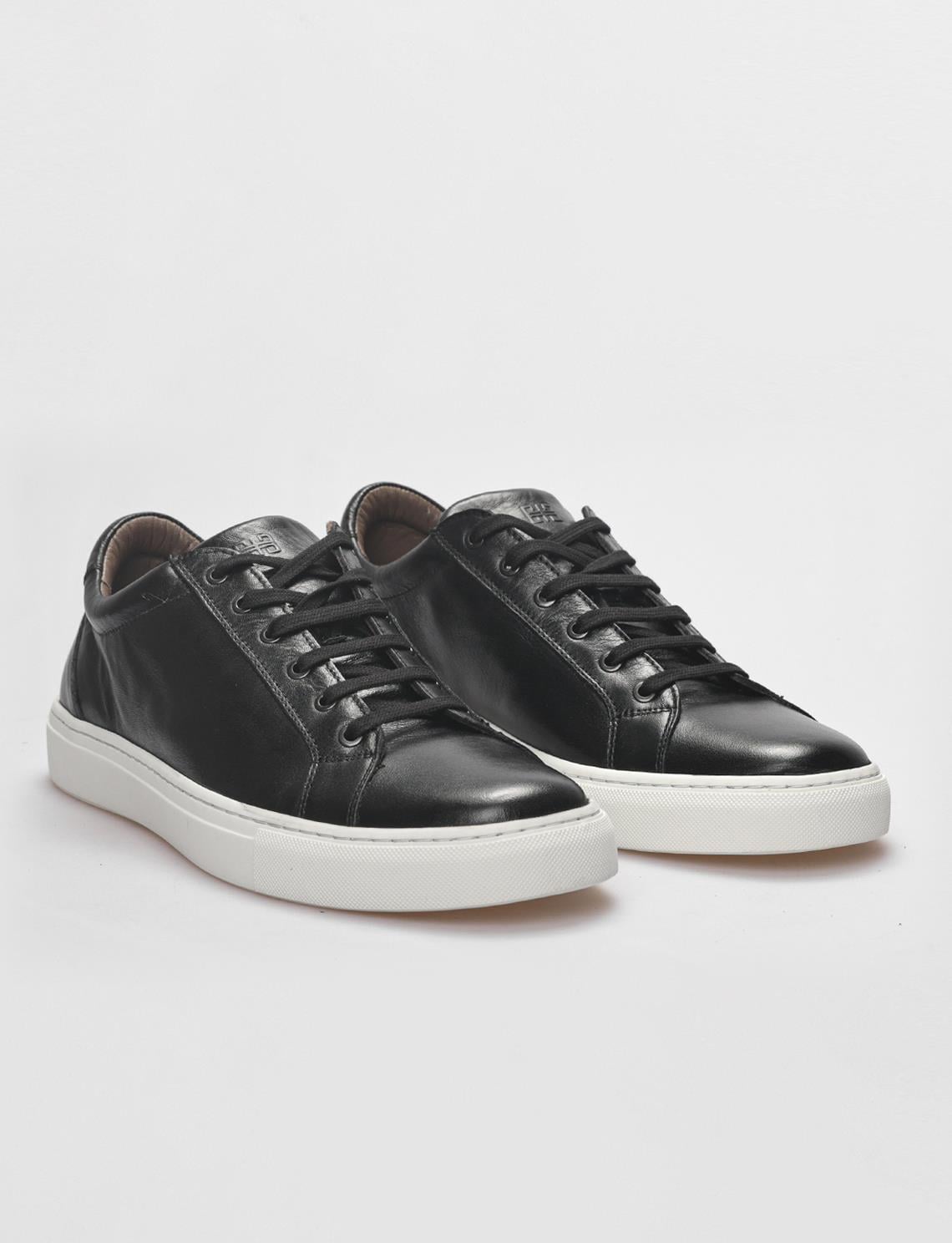 Genuine Leather Black and White Lace-up Men's Athletic Shoes (121208-1805)