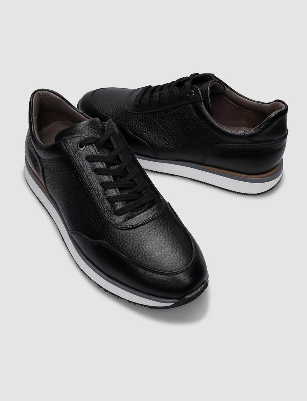 100% Genuine Leather Textured Black Lace-up Men's Athletic Shoes