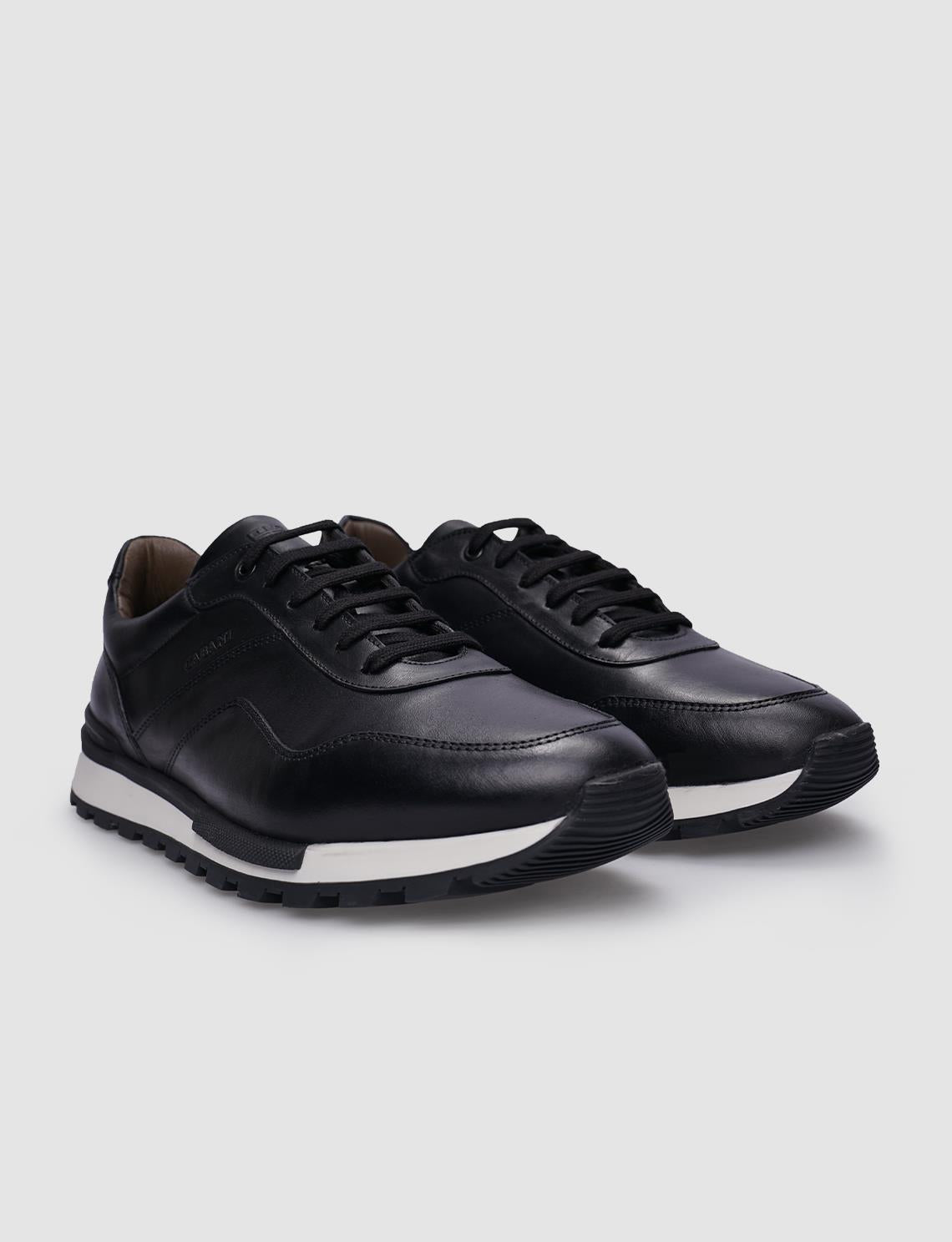 Genuine Leather Black Lace-up Men's Sneaker