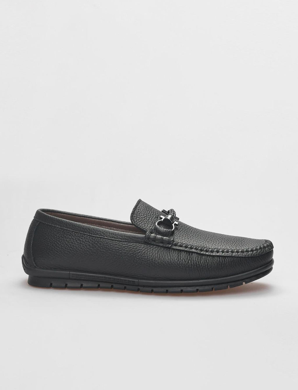 Genuine Leather Black Buckle Men's Loafer