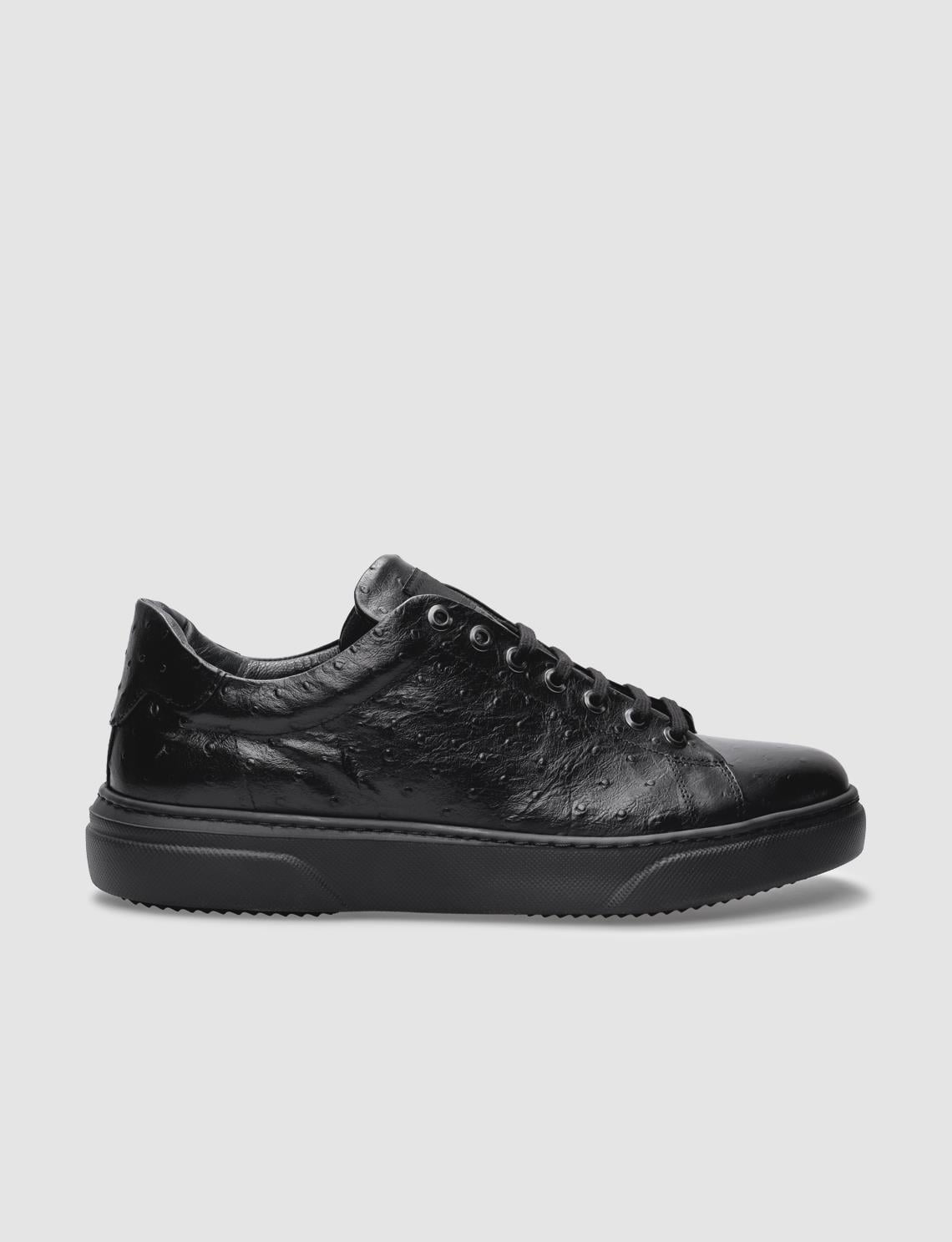 Genuine Leather Textured Black Lace-up Men's Athletic Shoes