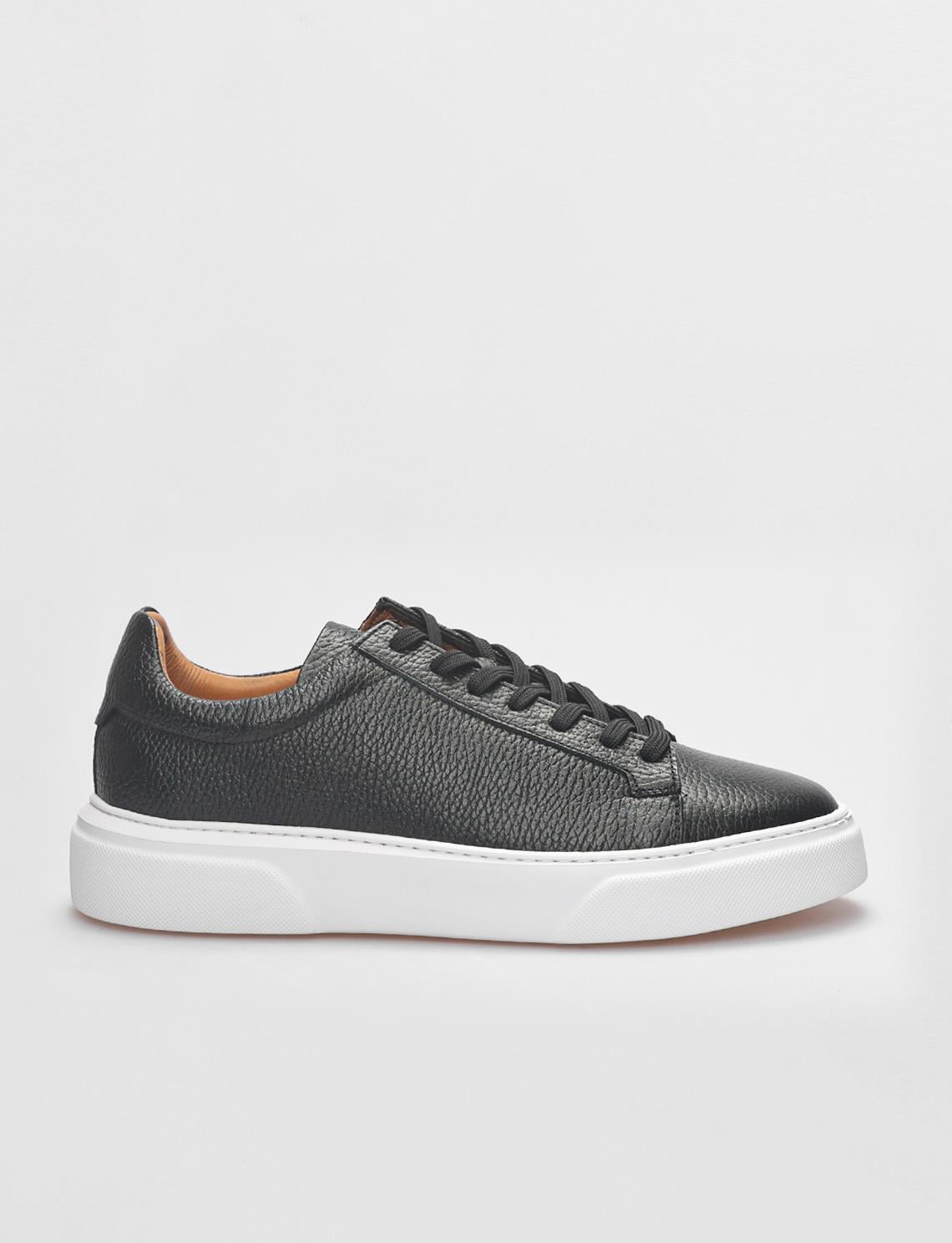 Genuine Leather Black Lace-up Men's Athletic Shoes