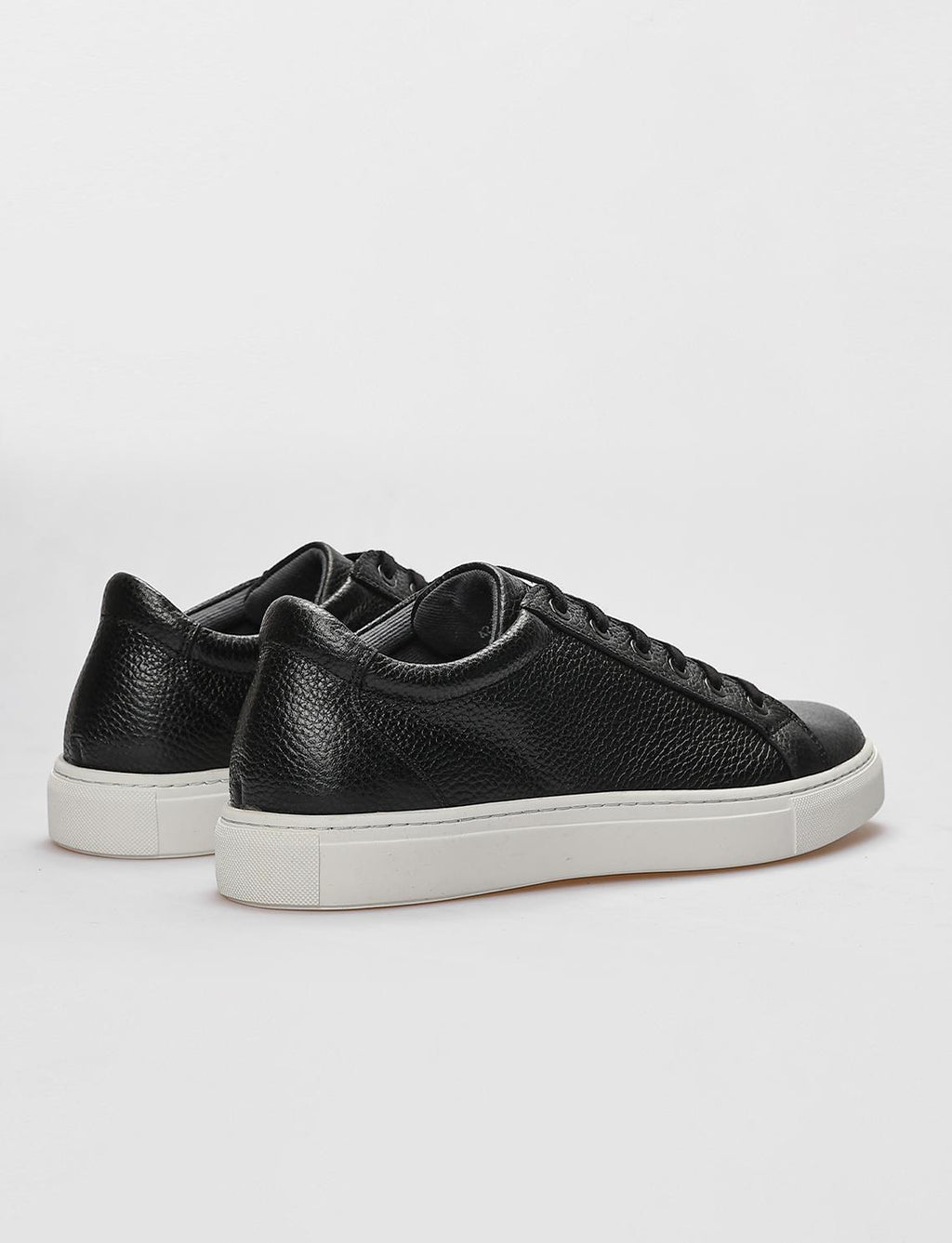 Genuine Leather Textured Black and White Lace-up Men's Athletic Shoes