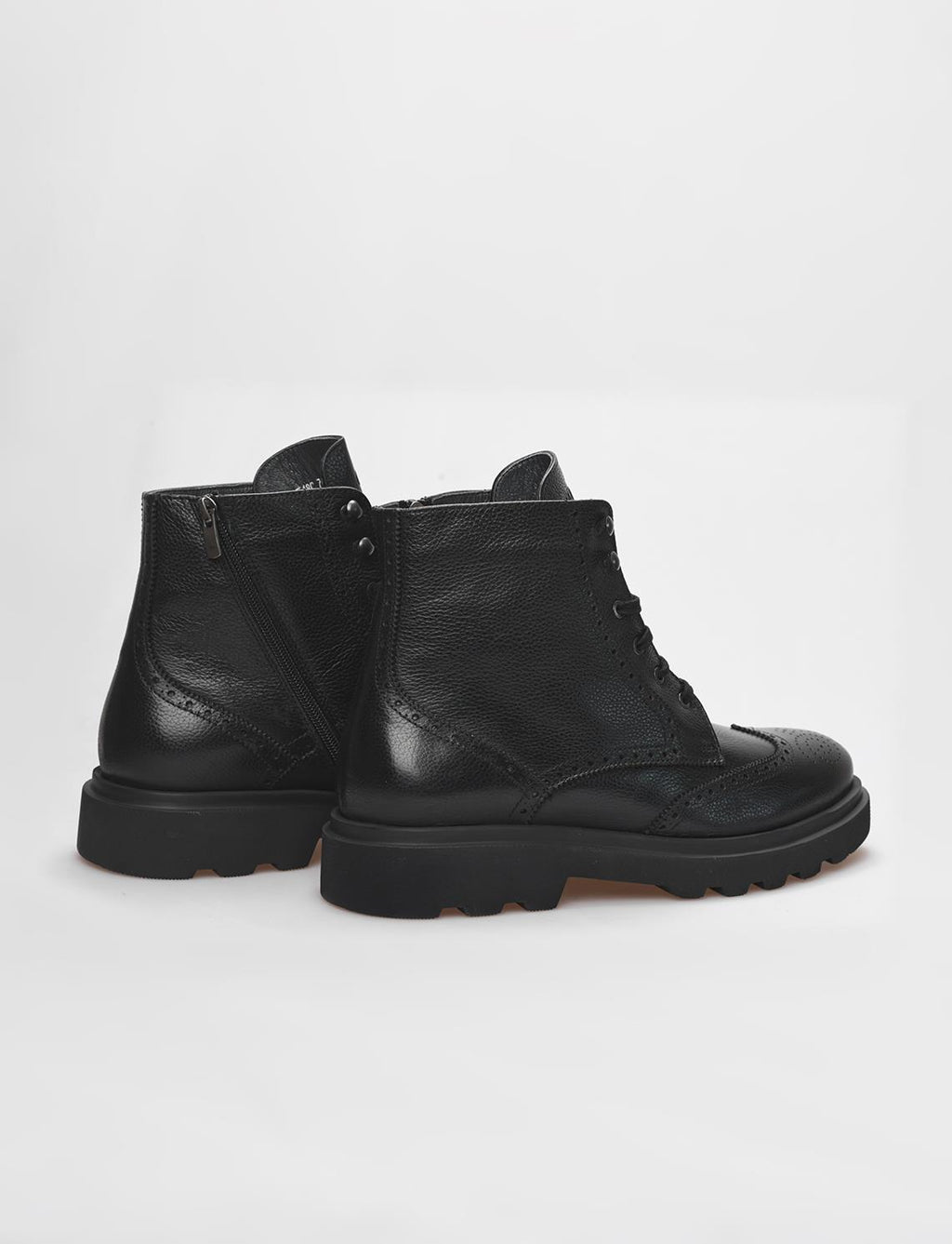 Genuine Leather Black Lace-up Zipper Men's Boots