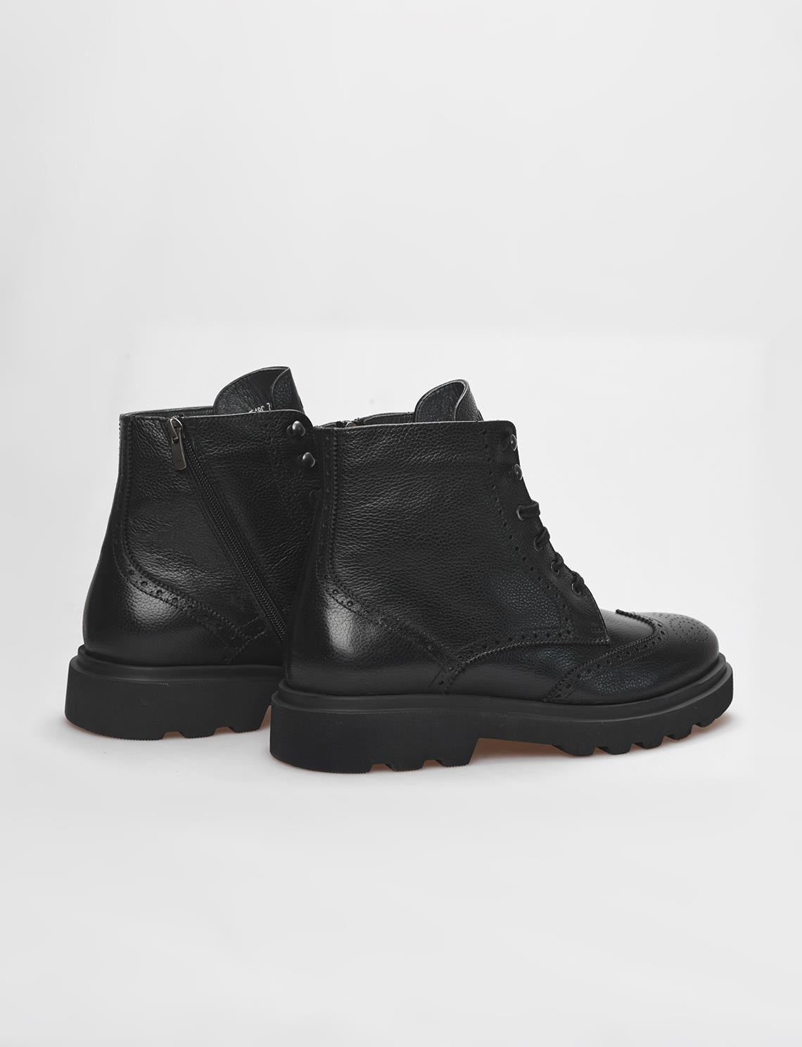 Genuine Leather Black Lace-up Zipper Men's Boots