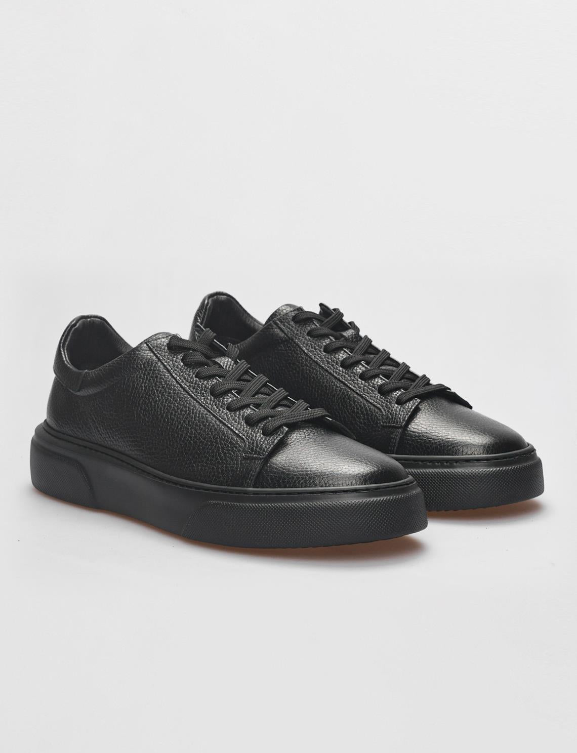 Genuine Leather Black Lace-up Men's Athletic Shoes
