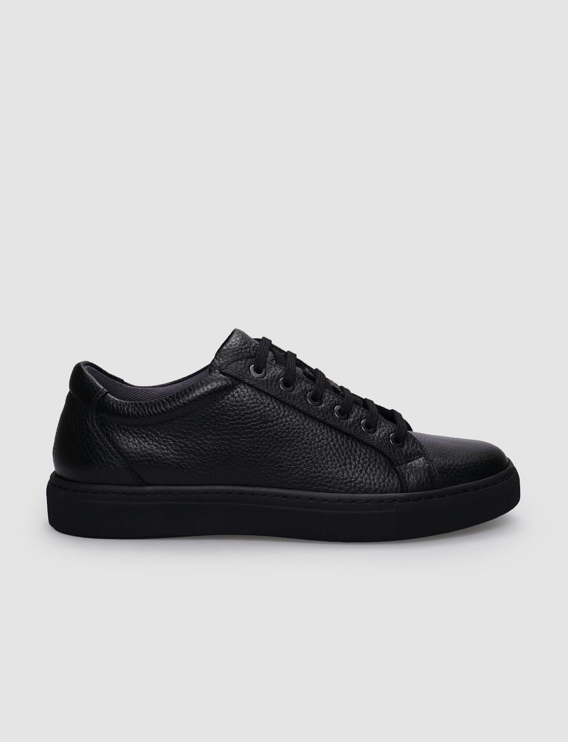 Genuine Leather Black Lace-up Men's Athletic Shoes
