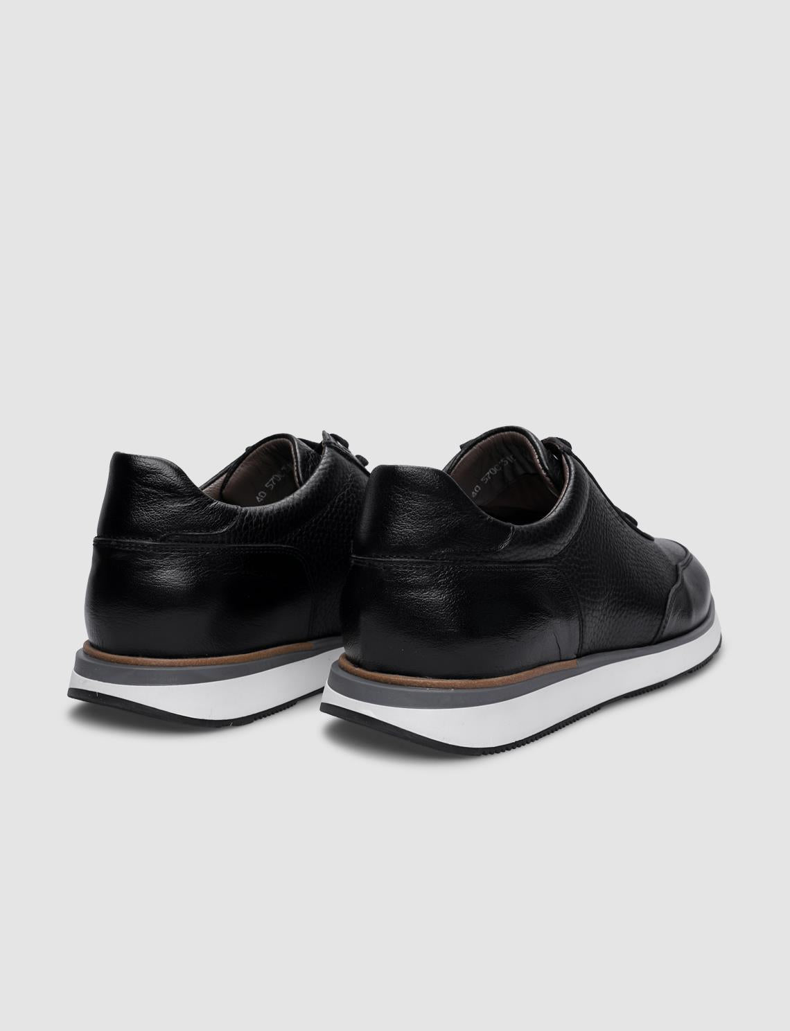 100% Genuine Leather Textured Black Lace-up Men's Athletic Shoes