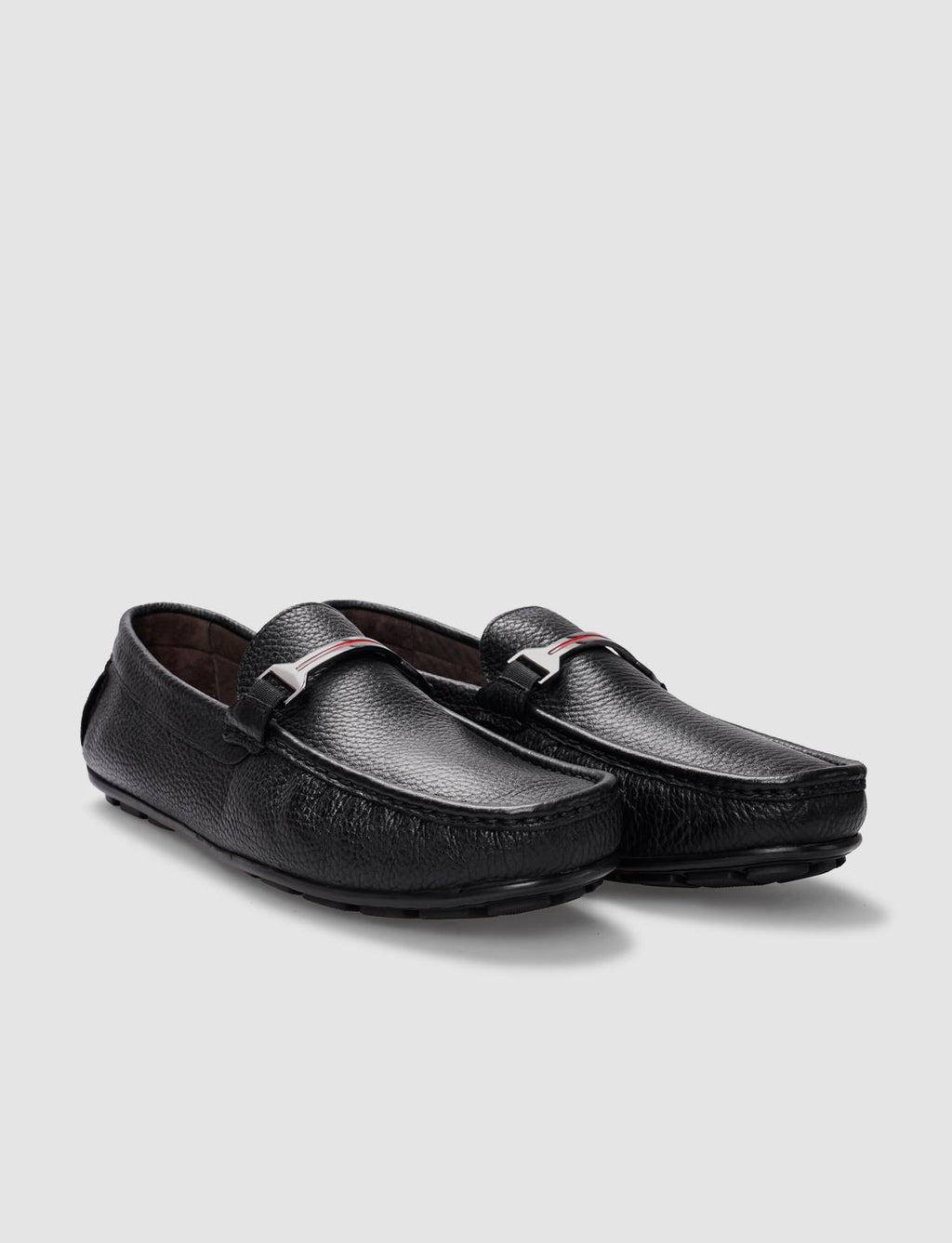 Genuine Leather Black Buckle Men's Loafer
