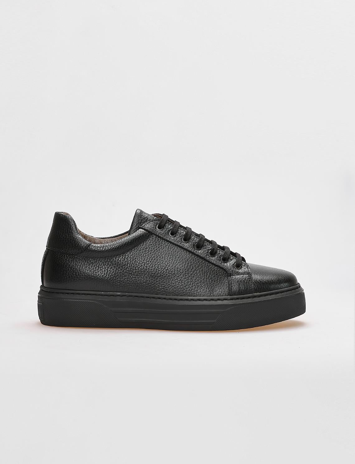 Genuine Leather Black Lace-up Men's Athletic Shoes