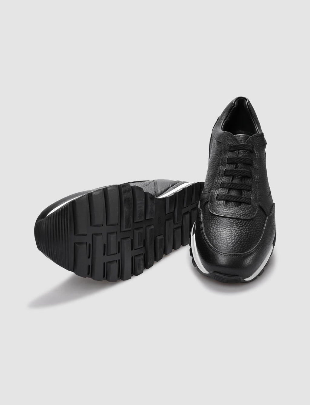 Genuine Leather Black and White Lace-up Men's Athletic Shoes (120021-2236)