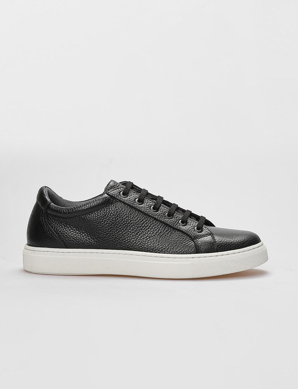 Genuine Leather Textured Black and White Lace-up Men's Athletic Shoes