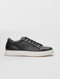 Genuine Leather Textured Black and White Lace-up Men's Athletic Shoes