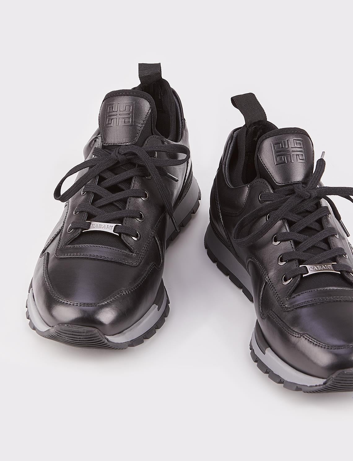 Genuine Leather Black Lace-up Men's Athletic Shoes