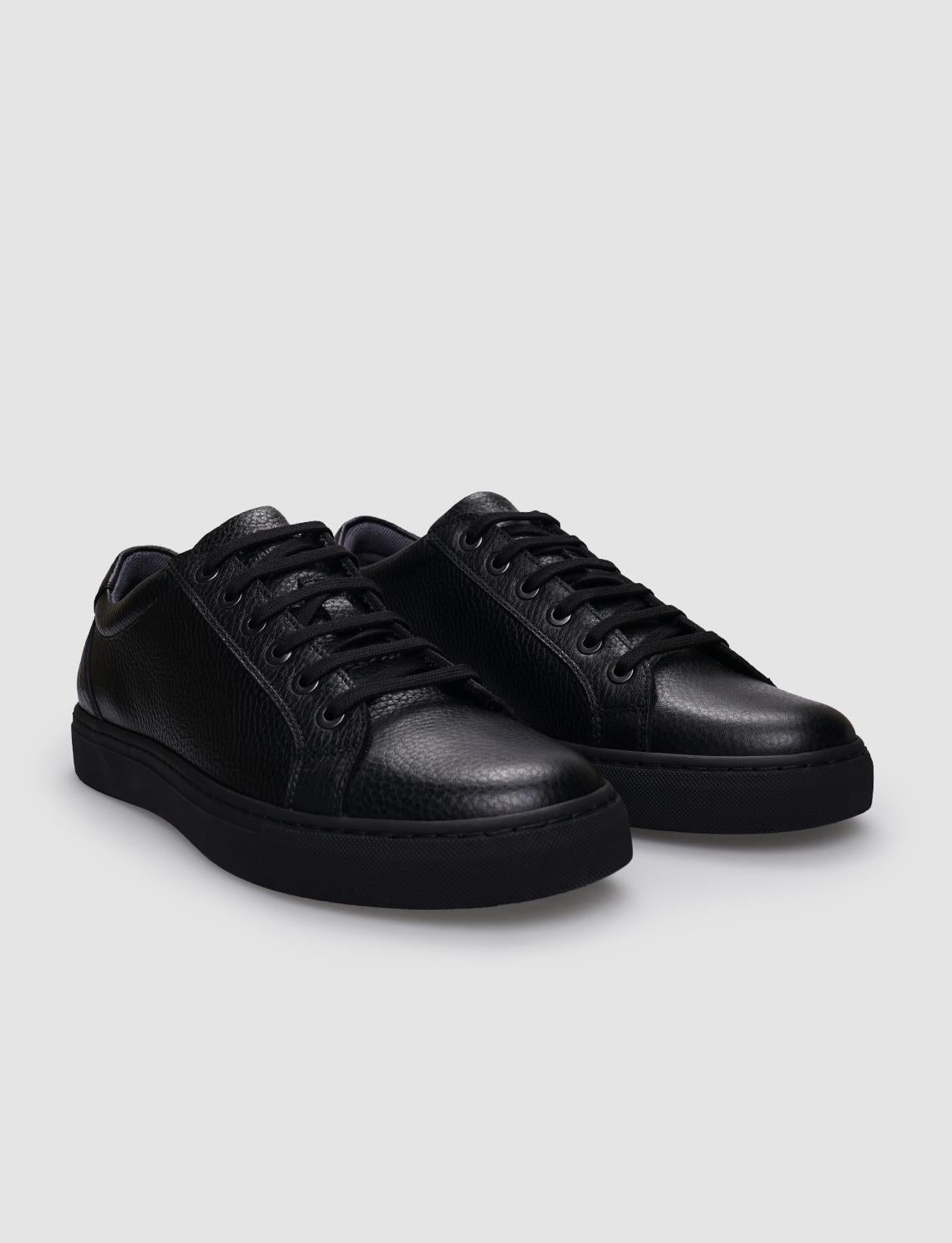Genuine Leather Black Lace-up Men's Athletic Shoes