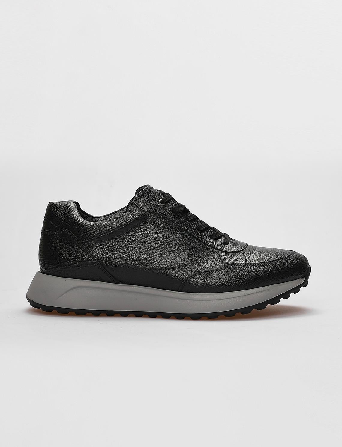 Genuine Leather Black Lace-up Men's Athletic Shoes