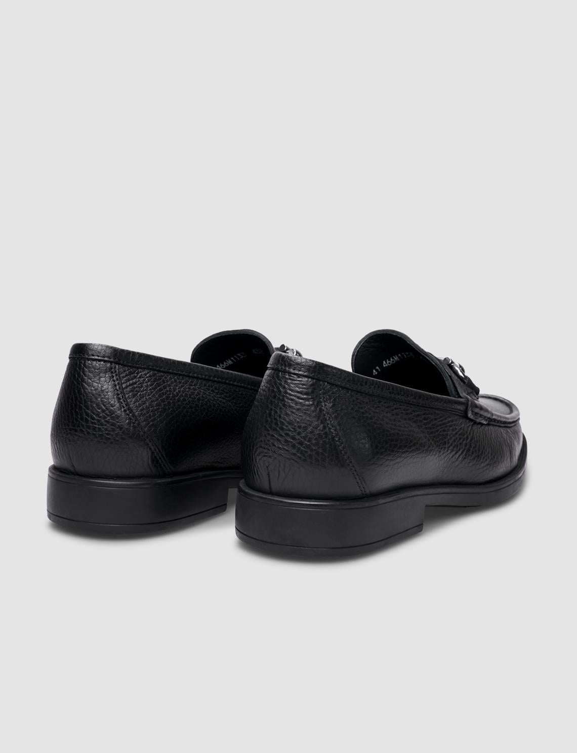 100% Genuine Leather Black Buckle Men's Casual Shoes