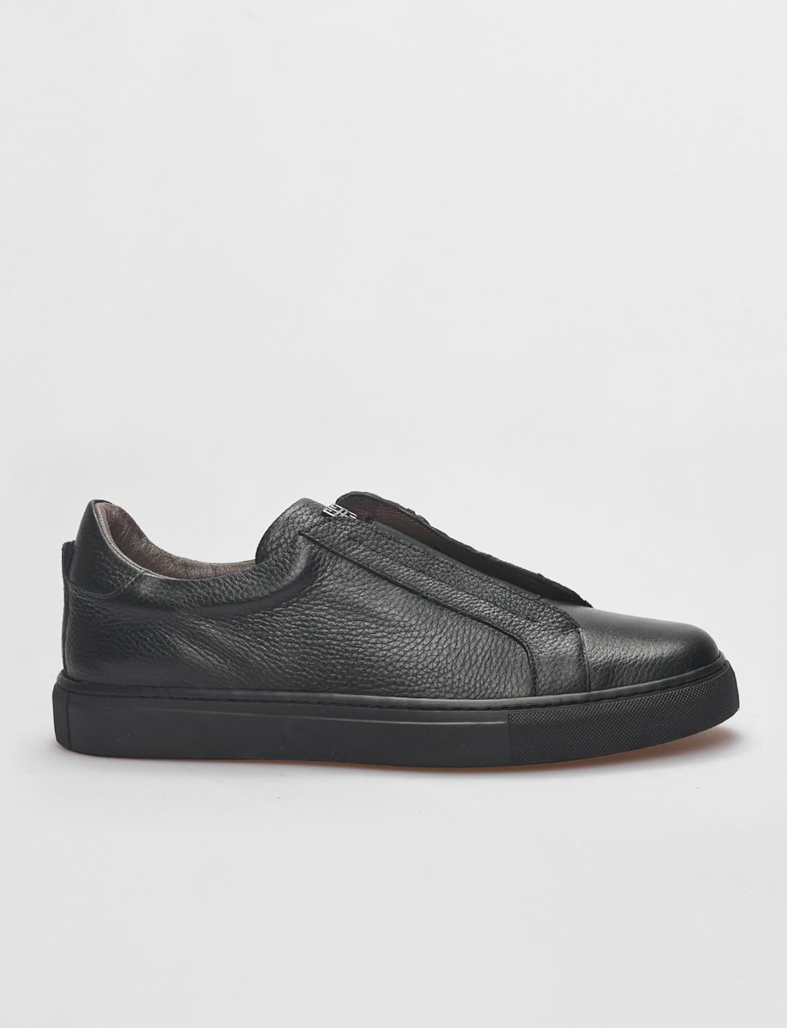 Genuine Leather Textured Black Elastic Men's Athletic Shoes (121679-1780)