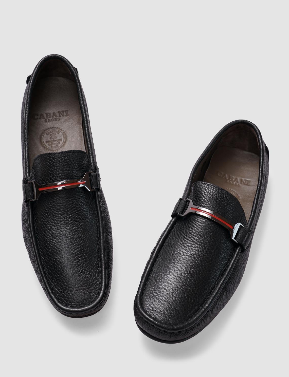 Genuine Leather Black Buckle Men's Loafer