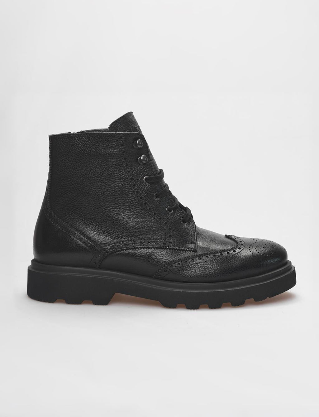 Genuine Leather Black Lace-up Zipper Men's Boots