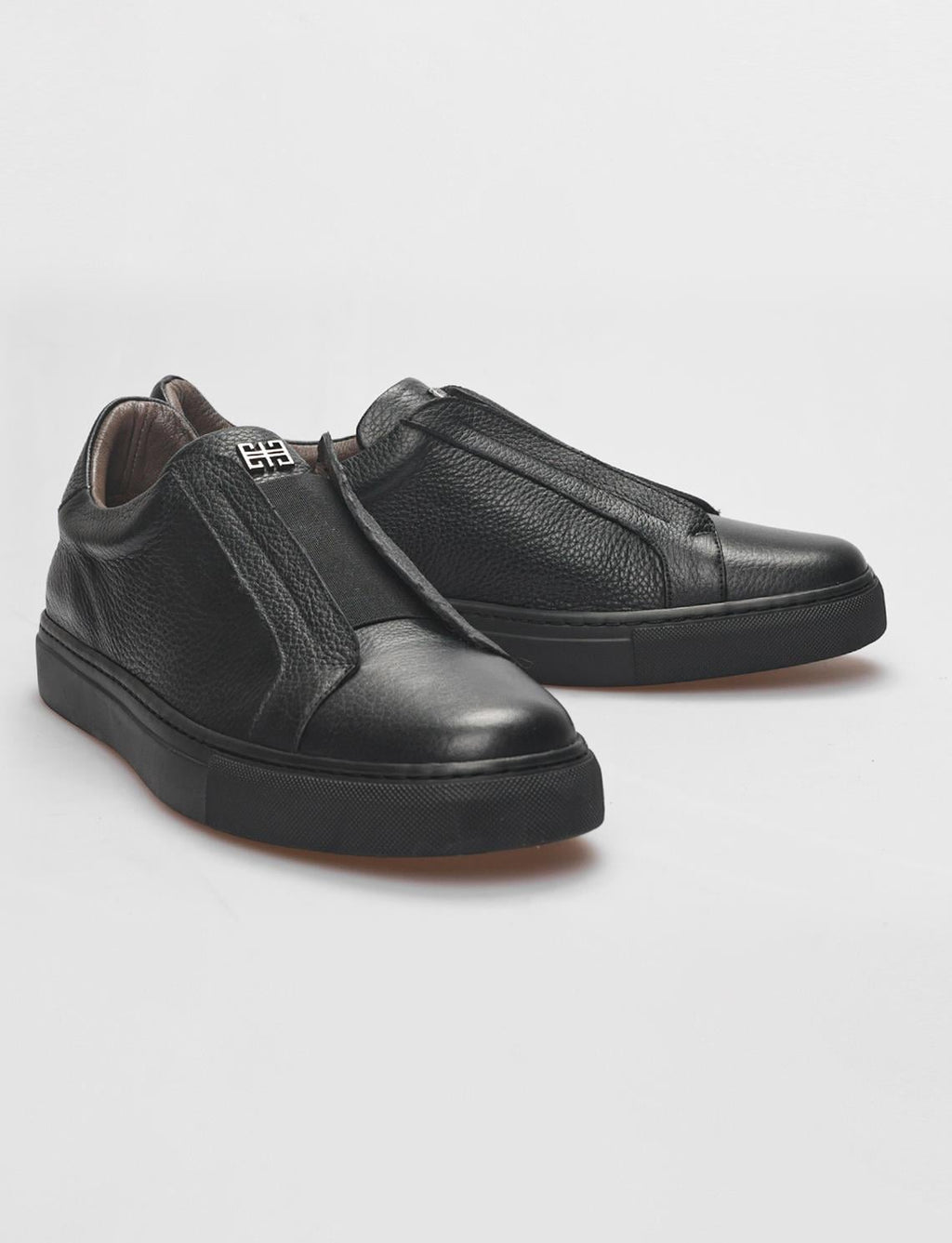 Genuine Leather Textured Black Elastic Men's Athletic Shoes (121679-1780)