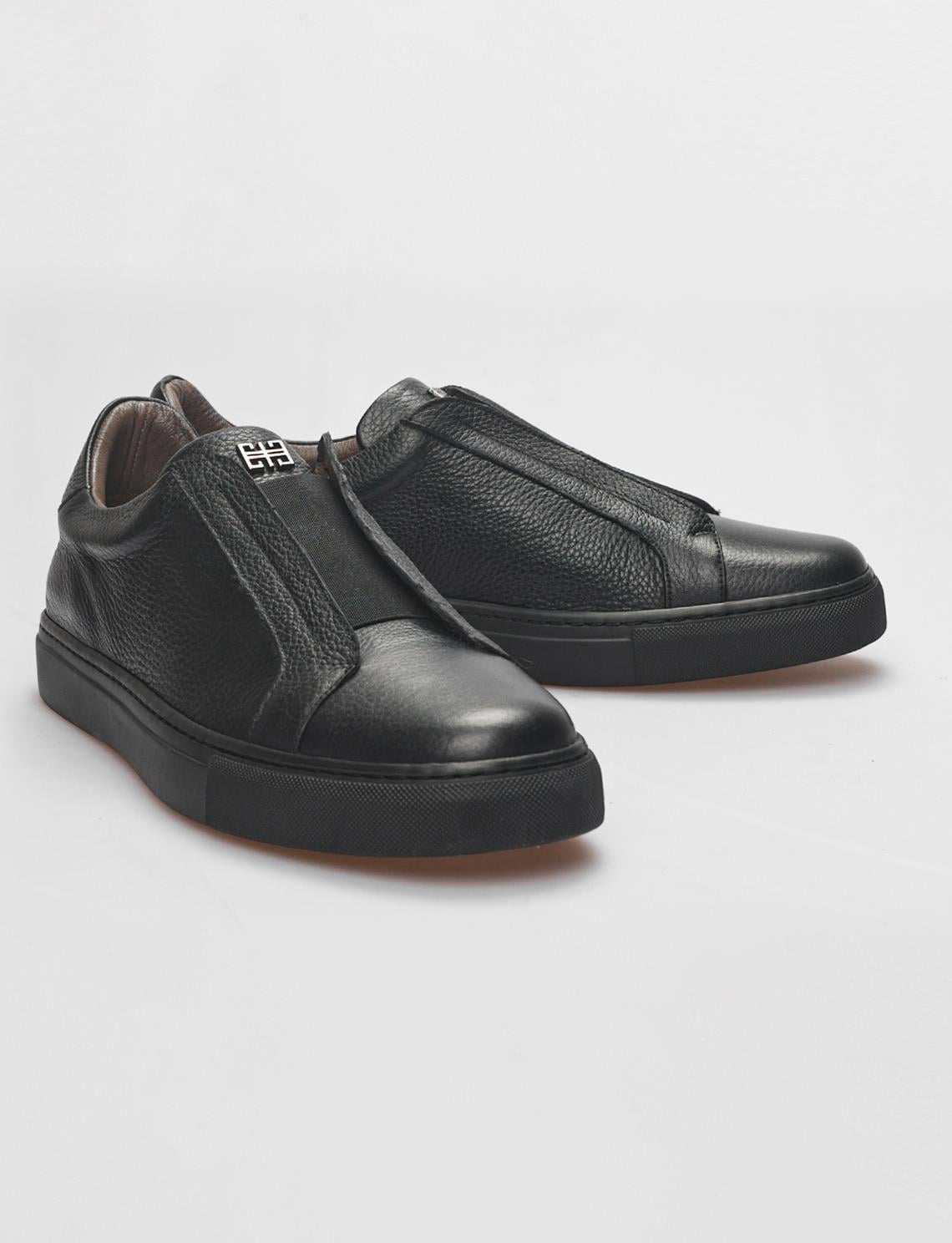 Genuine Leather Textured Black Elastic Men's Athletic Shoes (121679-1780)
