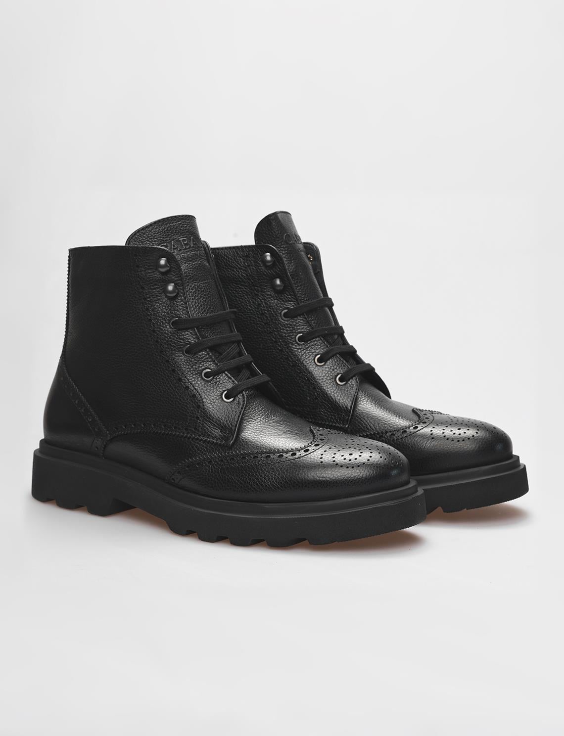 Genuine Leather Black Lace-up Zipper Men's Boots