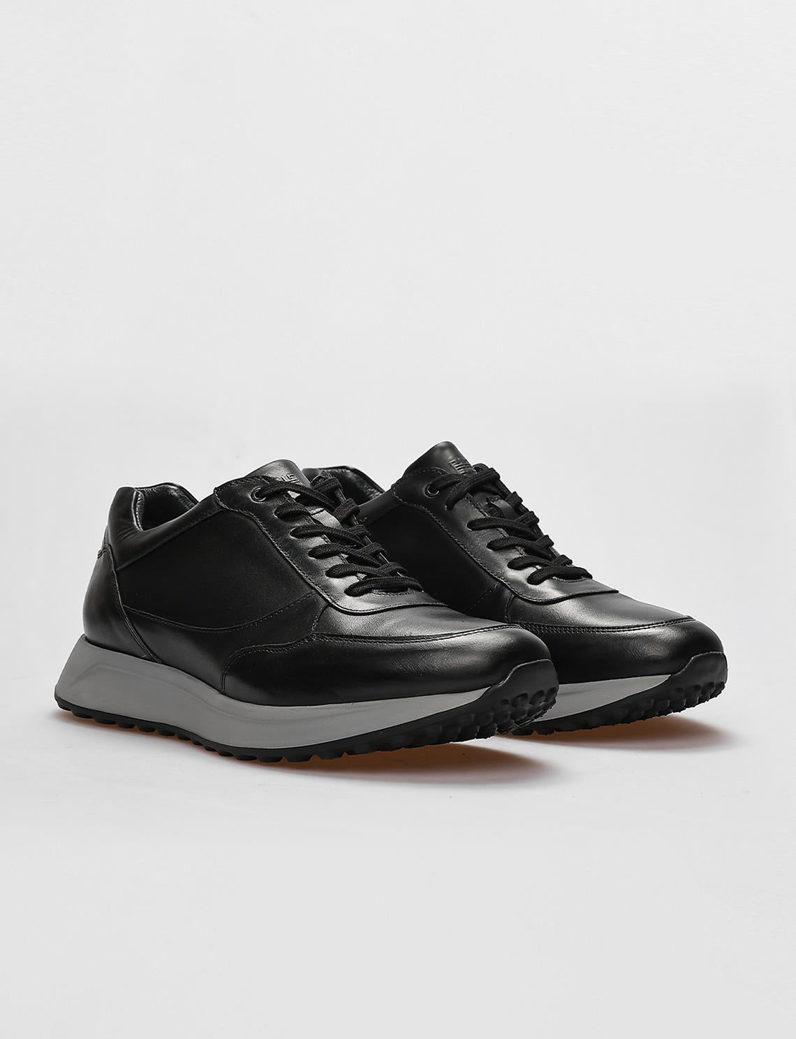 Genuine Leather Black Lace-up Men's Athletic Shoes