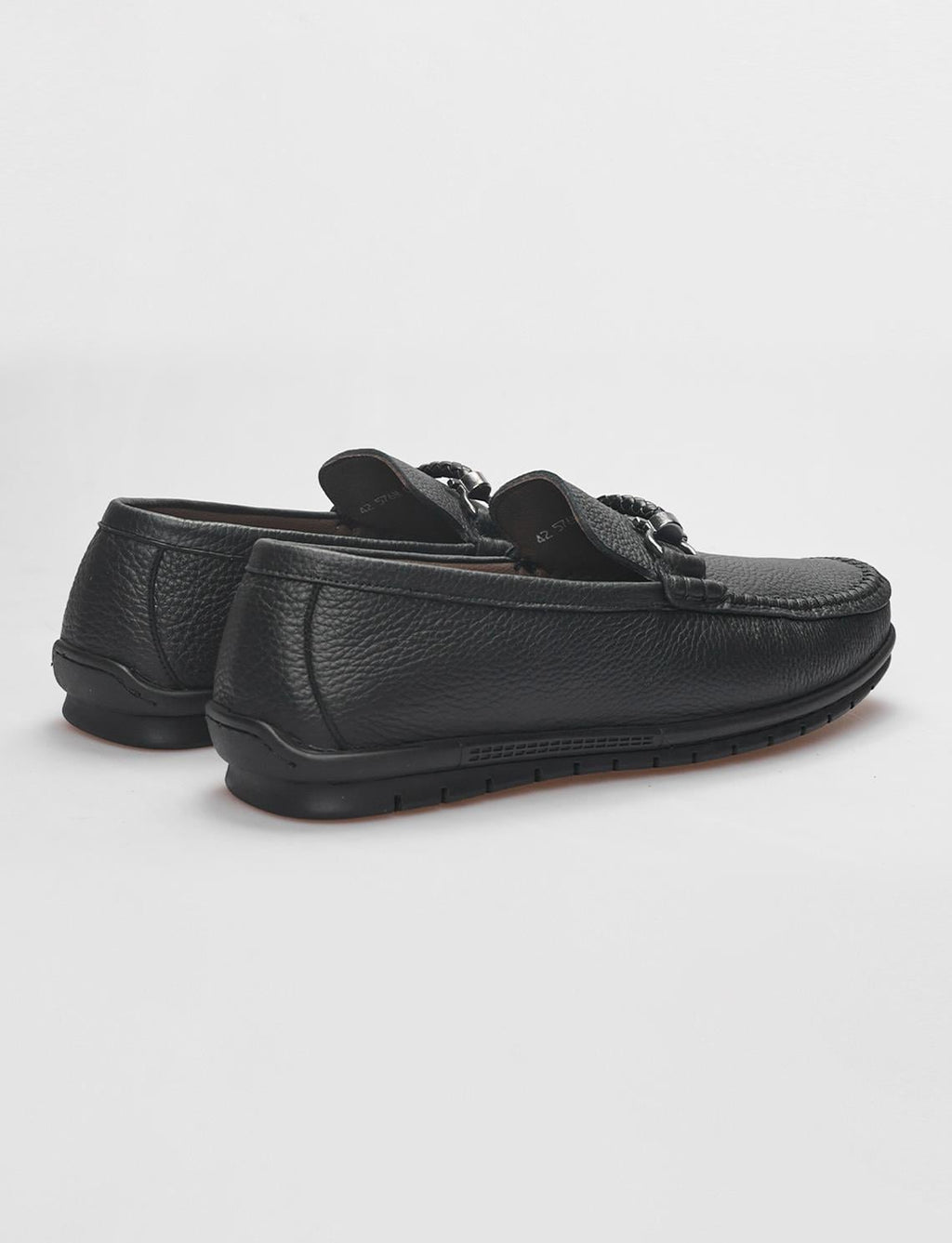 Genuine Leather Black Buckle Men's Loafer