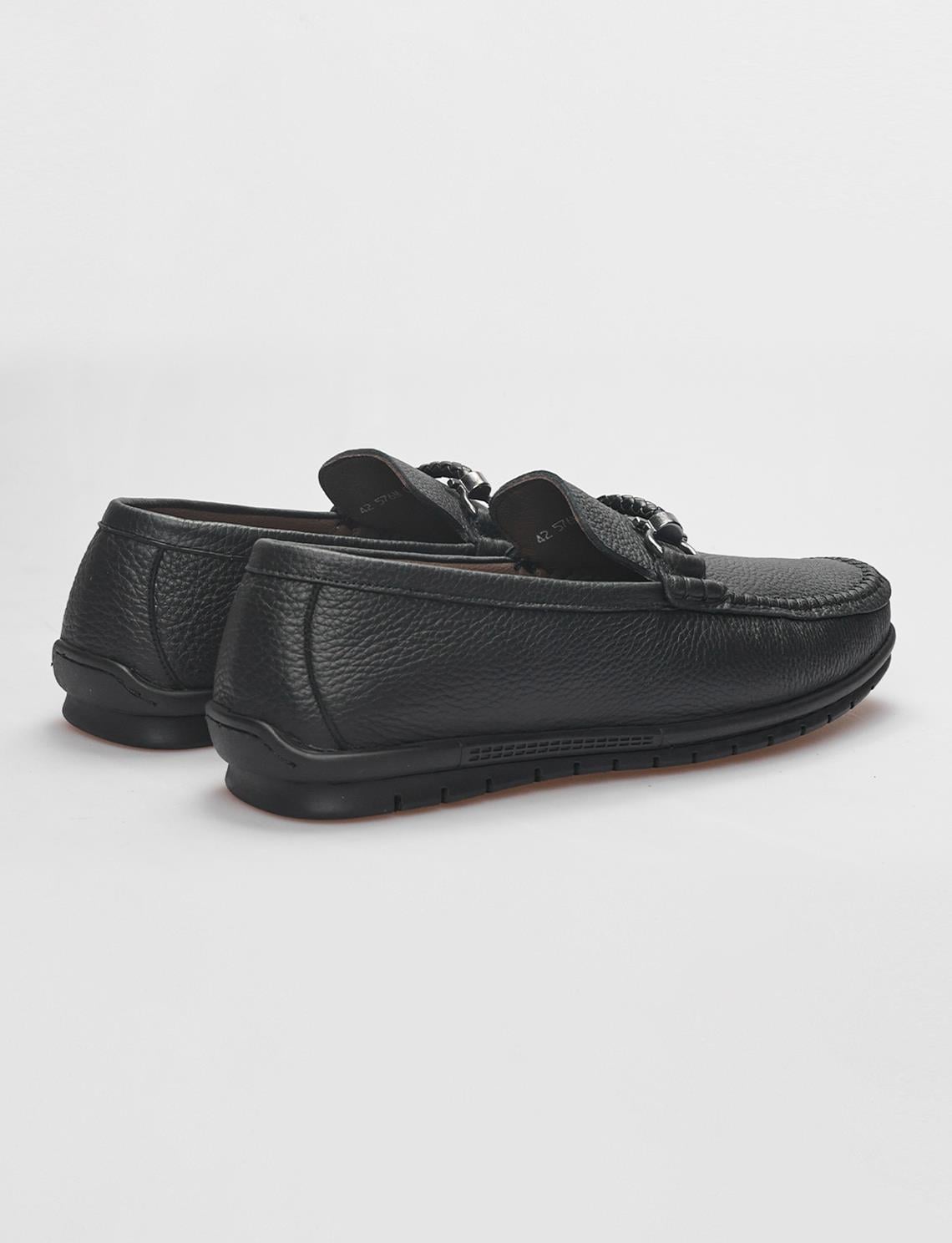 Genuine Leather Black Buckle Men's Loafer
