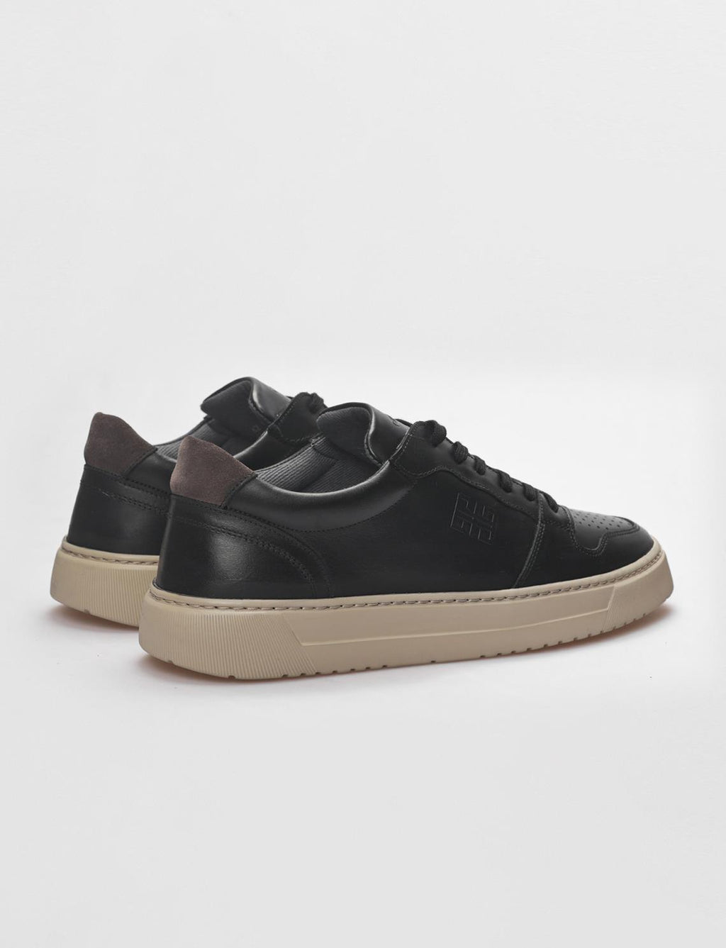 Genuine Leather Black-Beige Lace-up Men's Athletic Shoes (121565-1718)