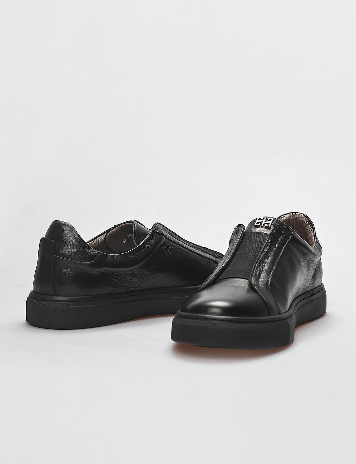 Genuine Leather Black Elastic Men's Athletic Shoes