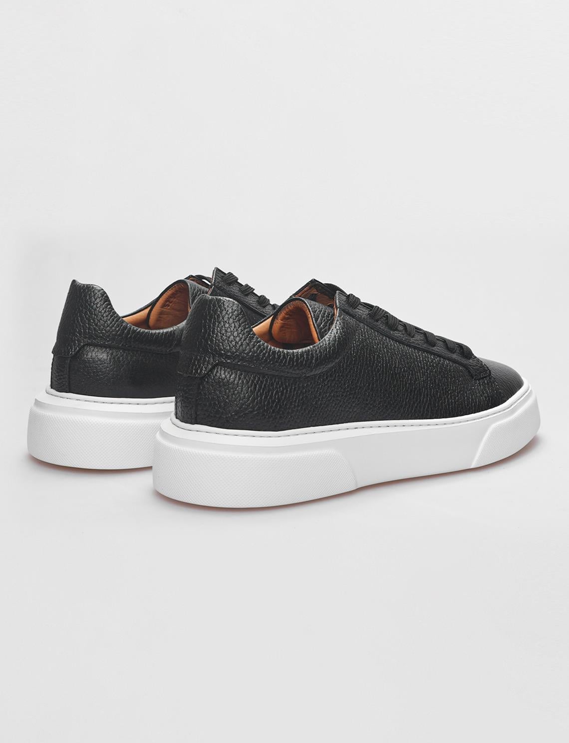 Genuine Leather Black Lace-up Men's Athletic Shoes